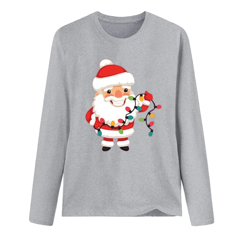 Kvinder Jul Toppe Efteråret Langærmet T-shirt Plus Størrelse 3XL Santa Print-O-Neck Tee Toppe Gotiske Tunnic Vinter Tøj A5
