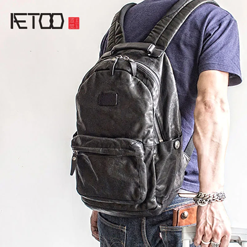 AETOO Fashion Street tendens læder skulder Baotou lag okseskind mandlige rygsæk