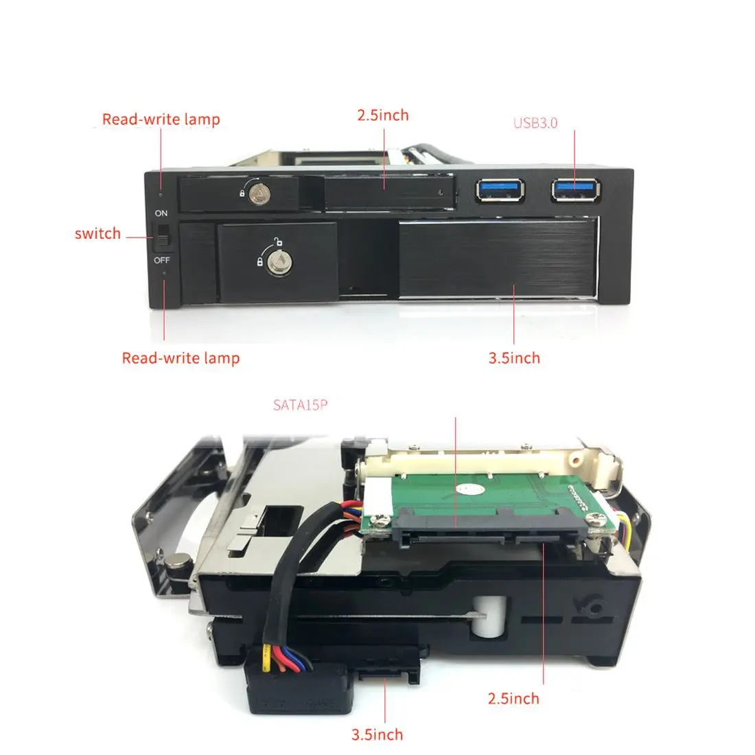 TOOLFREE Optisk Dual Bay Skuffe Mindre Mobile Rack Kabinet Til 2.5/3,5 Tommer SATAT III SSD HDD w 2-Port USB 3.0 Hub Til Desktop-PC