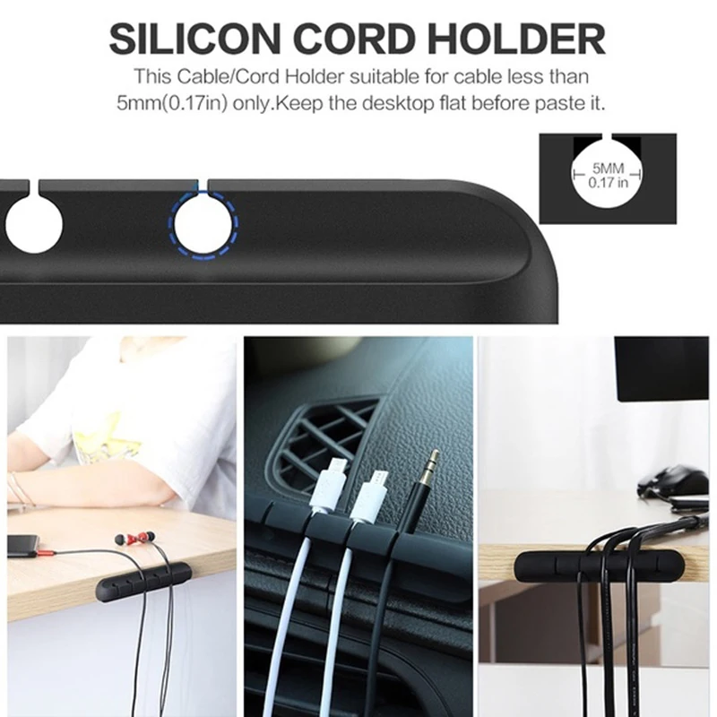 Kabelholder Silikone Kabel-Arrangør Fleksible USB-Winder Management Klip Desktop Holder Til Mus, Tastatur, Headset Hovedtelefon