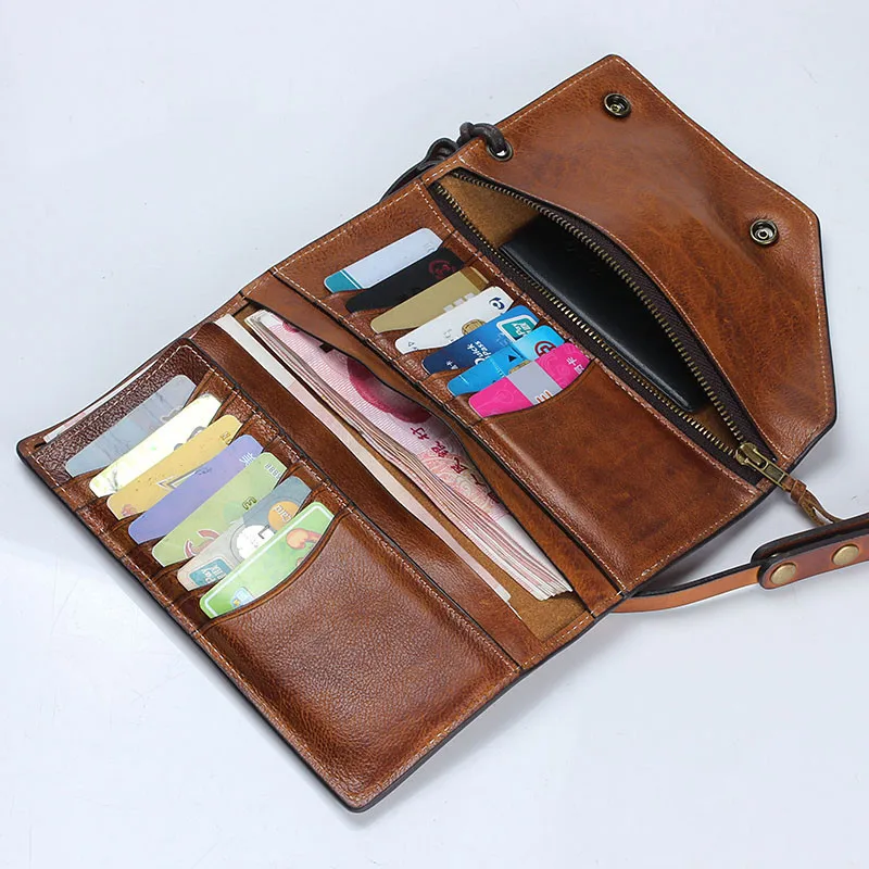 Fashion designer naturlige koskind anti-tyveri multi-kortholderen clutch wallet retro casual ægte læder kvinder, telefon, pung