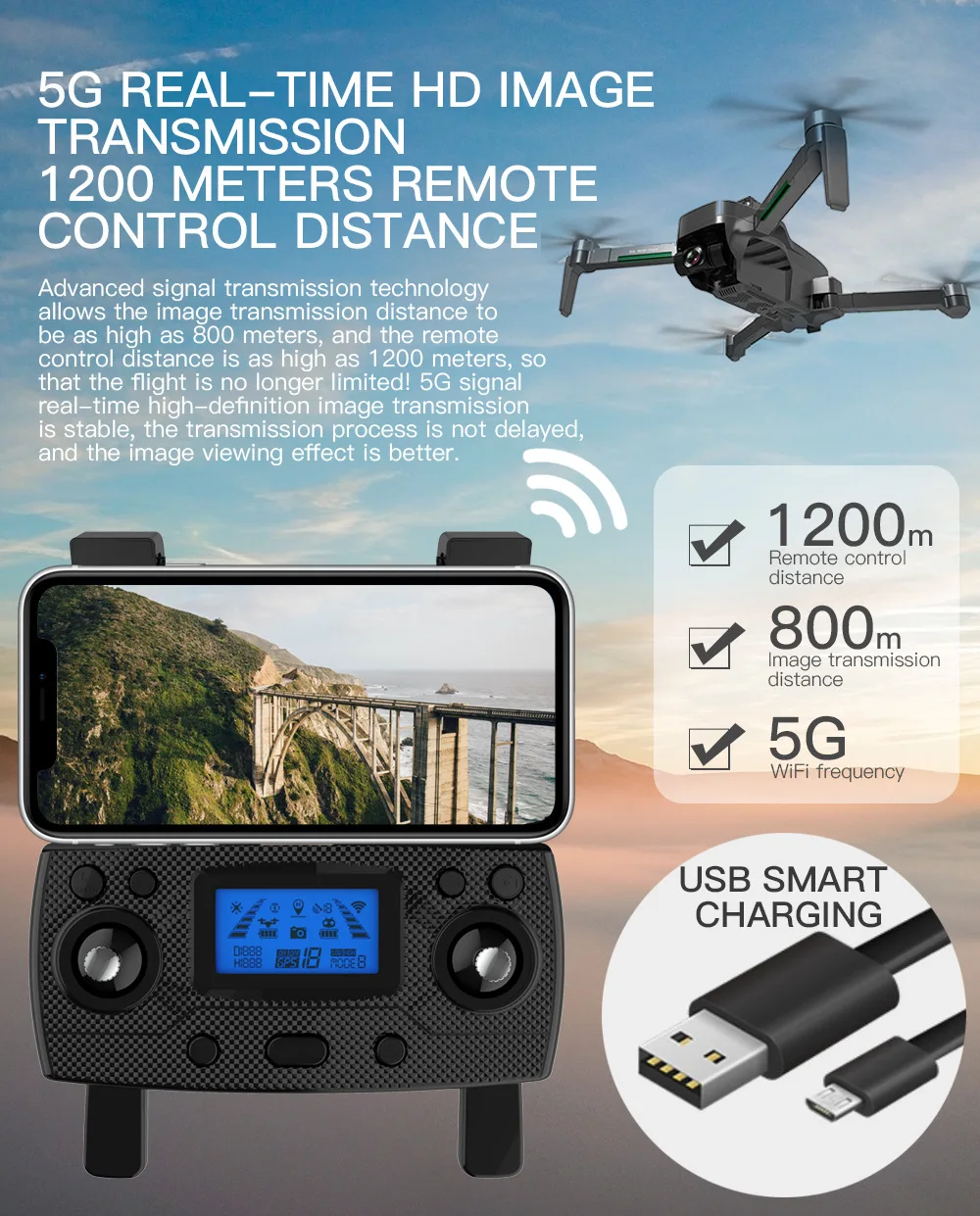 SG906 Max/SG906 pro2/ SG906 PRO Drone Med 5G 4K EVO UHD Mekanisk Kamera Gimbal Wifi GPS Droner Afstand 1,2 km Flyvning 26 Minutter