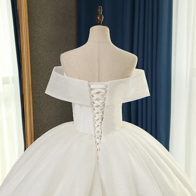 Fansmile Luksus Lace Lange Tog Bolden Kjole brudekjoler 2020 Vestidos de Novia Prinsesse Kvalitet Bryllup Bride Dress FSM-083T