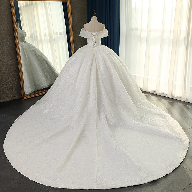 Fansmile Luksus Lace Lange Tog Bolden Kjole brudekjoler 2020 Vestidos de Novia Prinsesse Kvalitet Bryllup Bride Dress FSM-083T