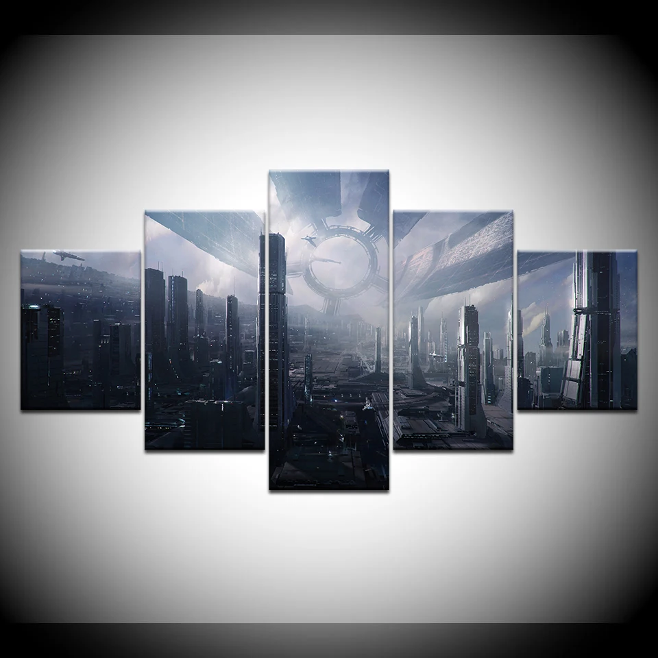 Citadel Mass Effect 5 stykke Baggrunde moderne Modulære Plakat kunst Lærred maleri til stuen Home Decor
