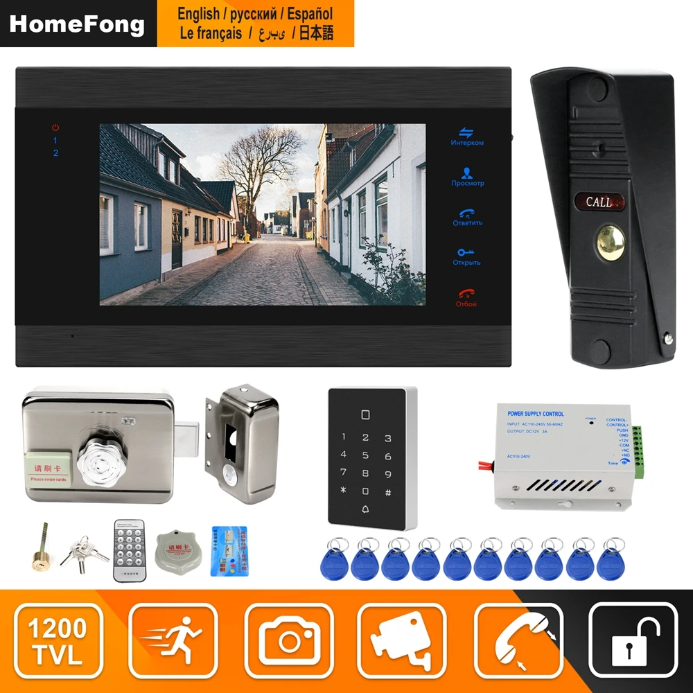 HomeFong Kablede Video Dør Telefon med Låse Access Control System Home Security Intercom Understøtter bevægelsesregistrering Adgangskode Lås