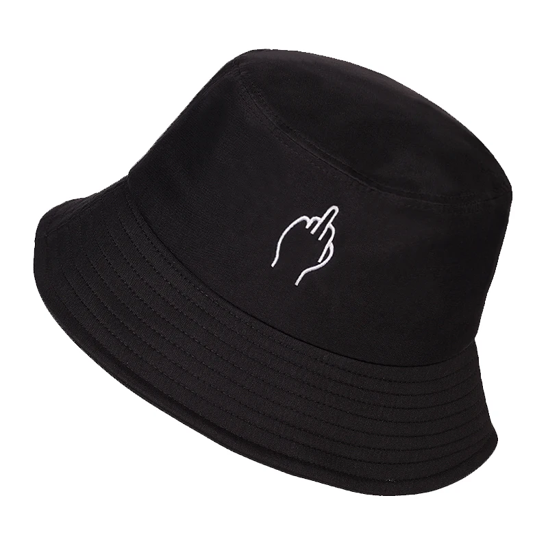 Fashion sommer fiskeren hat til udendørs skygge bucket hat finger broderi unisex hat ren bomuld hat solhat kvinders spand hatte