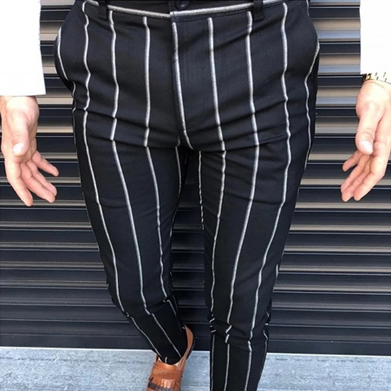 Herre Chinos Slim Fit Tynde Bukser Til Mænd Chino Bukser, Ternet Design, Mode Grå Stribe Casual Ensfarvet Bukser 2020