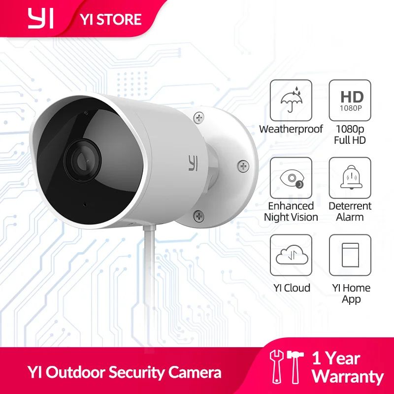 YI Udendørs Kamera 2,4 G IP65 Niveau Vandtæt WiFi IP-Kamera Indbygget SD-Kort Slot & Cloud Storage Night Vision Sikkerhed Kamera