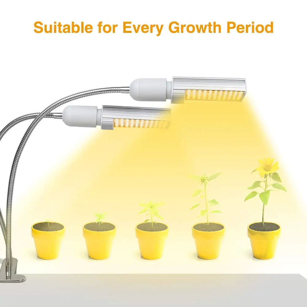LED Plant Grow Light Relassy 45W Sunlike Fulde Spektrum Lampe Dual-Hoved Svanehals Ligh for Sætteplante, der Vokser Blomstrende Frugtsætning