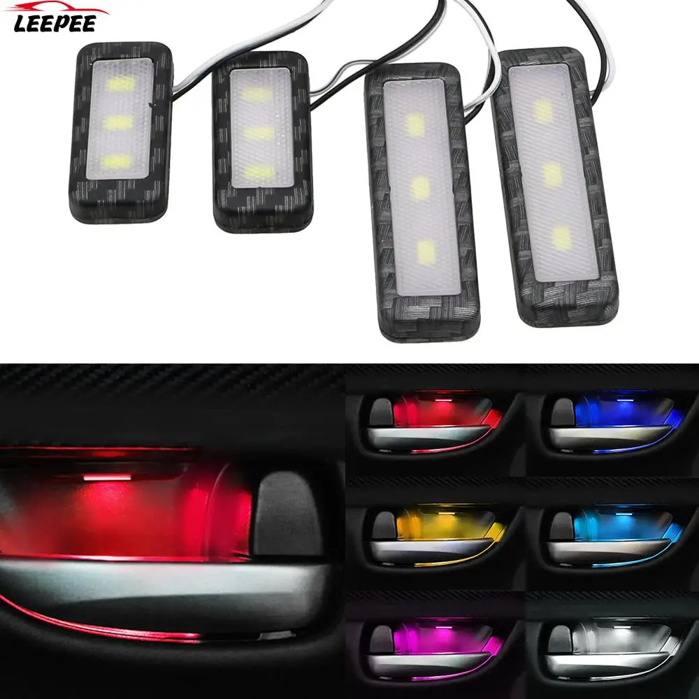 Universal LED Bil Indre Skål Lys 6 Farver, Dekorative Lys Auto Atmosfære Lampe 4stk Armlæn Indvendige dørhåndtag Belysning