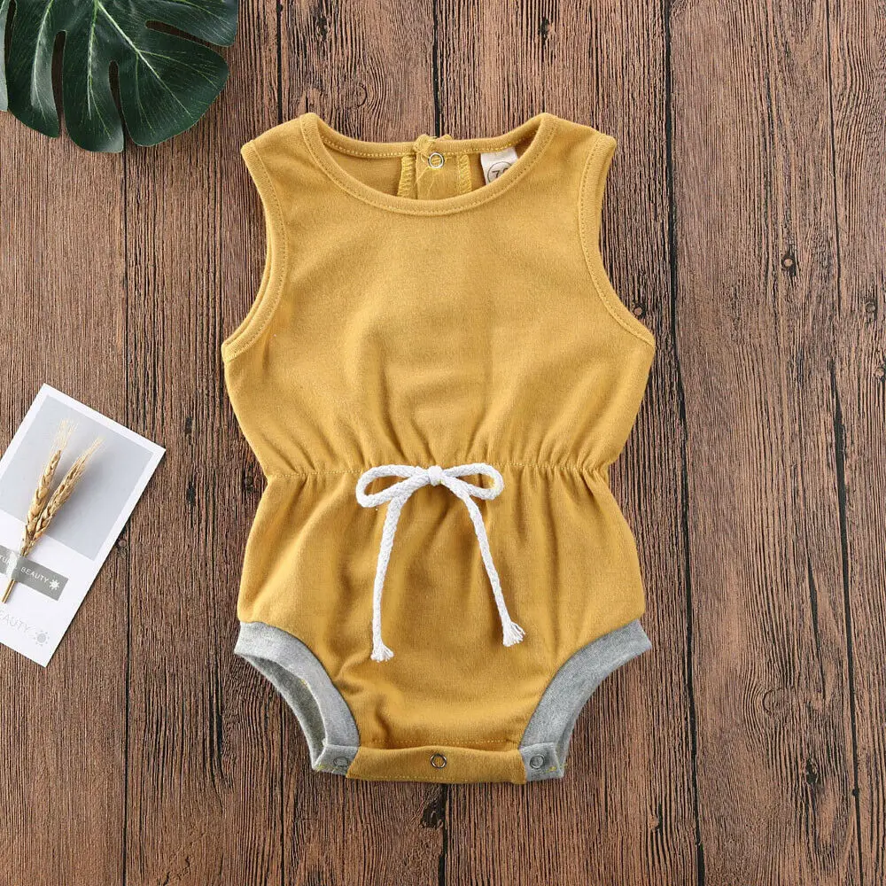 Nyfødte Baby Drenge Heldragt uden Ærmer Solidt Bælte Buksedragt Udstyr Sunsuit Tøj 0-24M