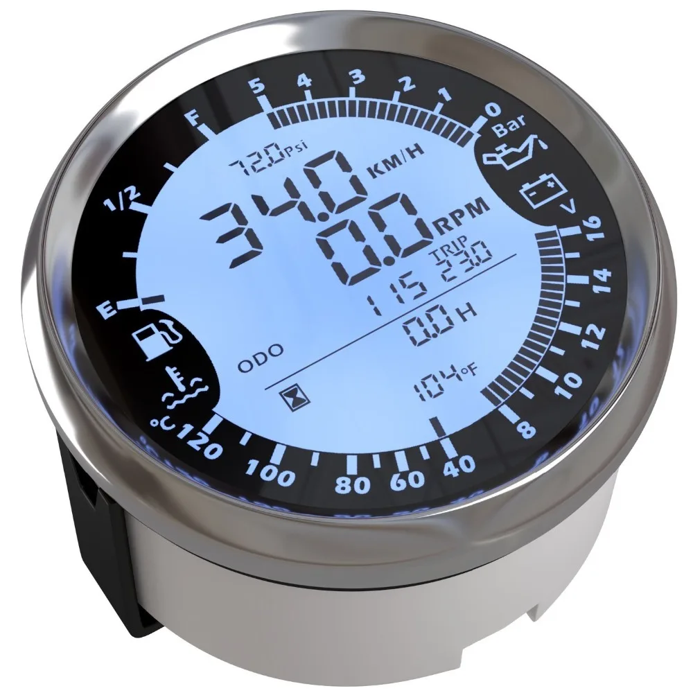 Universal 6 i 1 Multi-funktionelle Måle GPS-Speedometer, Omdrejningstæller Timers Vand Temp Brændstof Niveau olietryk Voltmeter 12V-5/10Bar