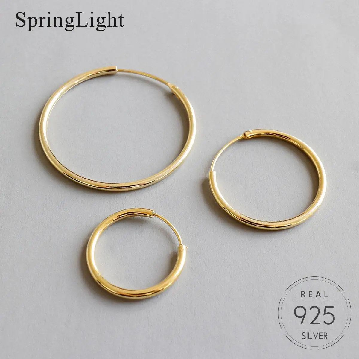 Springlight Minimalistisk 18K Guld Geometri Circular Øreringe Enkel Populære 925 Sterling Sølv Chunky Hoops Øreringe Unisex