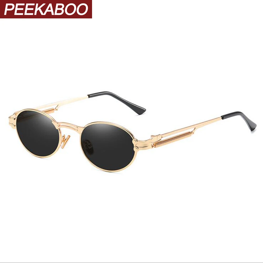 Peekaboo guld retro runde solbriller vintage mænd 2020 sommeren metal punk solbriller til kvinder oval anti blå lys uv400 unisex