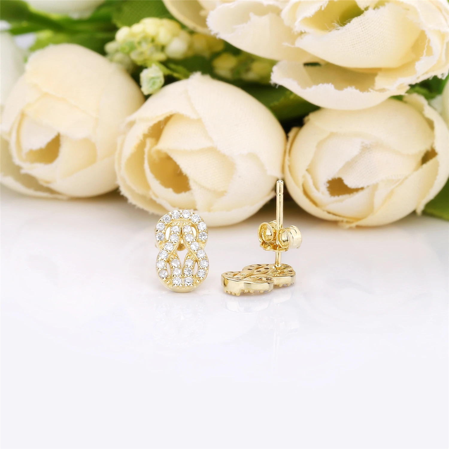 Slovecabin 925 Sterling Sølv, Rose Guld Pendientes Mujer Earings Mode Smykker Europa-8 Klar Zircon CZ Bane Smykker