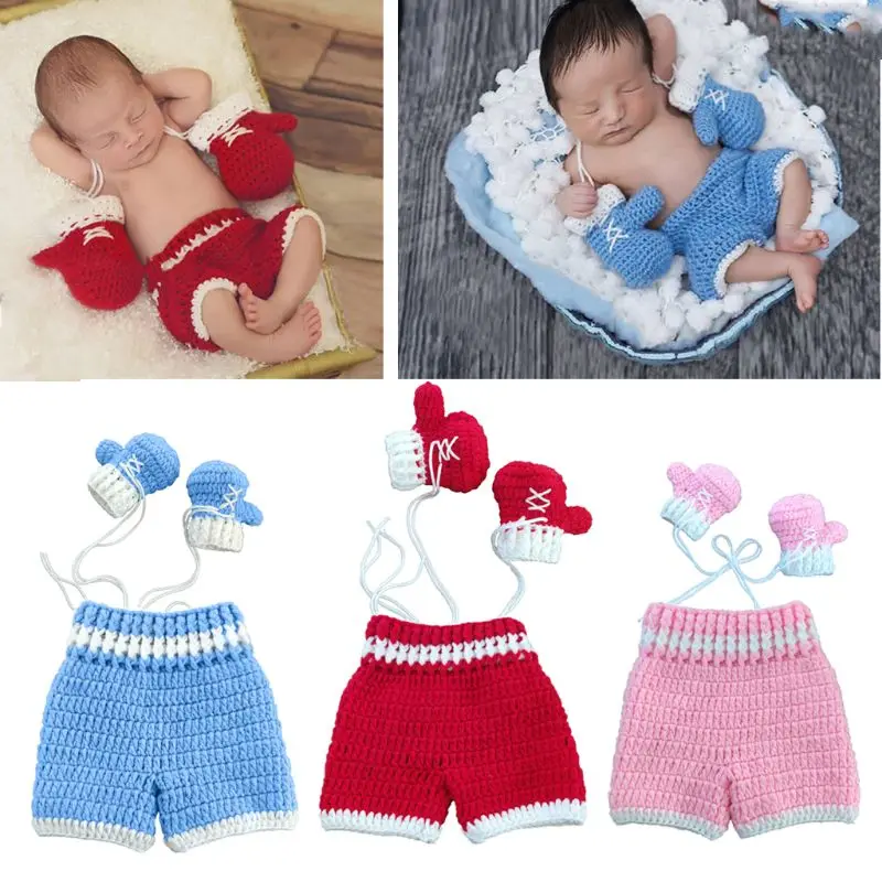 0-3month Baby Hæklet Fotografering Rekvisitter Skyde Nyfødte Foto Cool Boy Kostumer Spædbarn Bukser Sæt Tøj