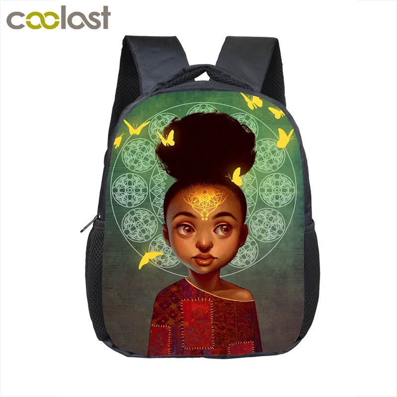 12 tommer tegnefilm søde afro pige rygsæk børn, skole tasker brun skønhed prinsesse børn i børnehave rygsæk baby buksetrold taske