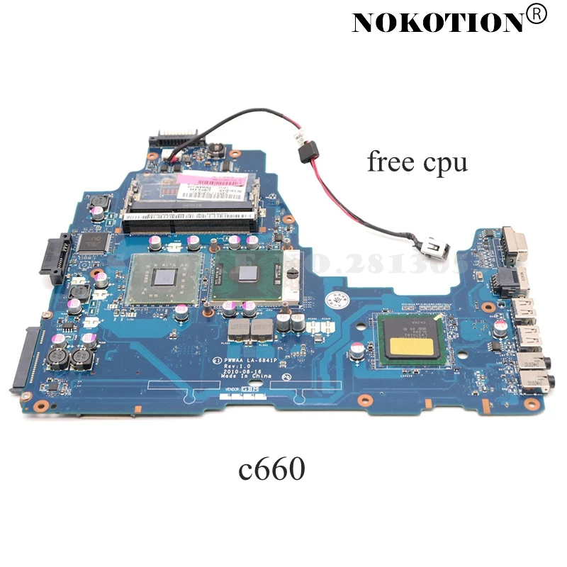 NOKOTION Bundkort Til TOSHIBA Satellite C660 K000111590 PWWAA LA-6841P laptop bundkort DDR3 GL40 gratis cpu