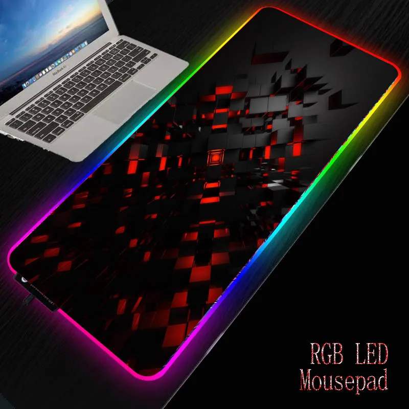 Mairuige Rød Sort Abstrakte Store RGB musemåtten Låste LED-Belysning Gummi Gaming Musemåtte Anti-slip for Computeren, PC-Mus