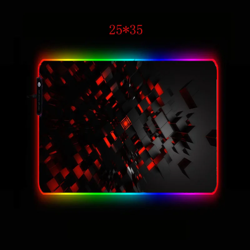 Mairuige Rød Sort Abstrakte Store RGB musemåtten Låste LED-Belysning Gummi Gaming Musemåtte Anti-slip for Computeren, PC-Mus