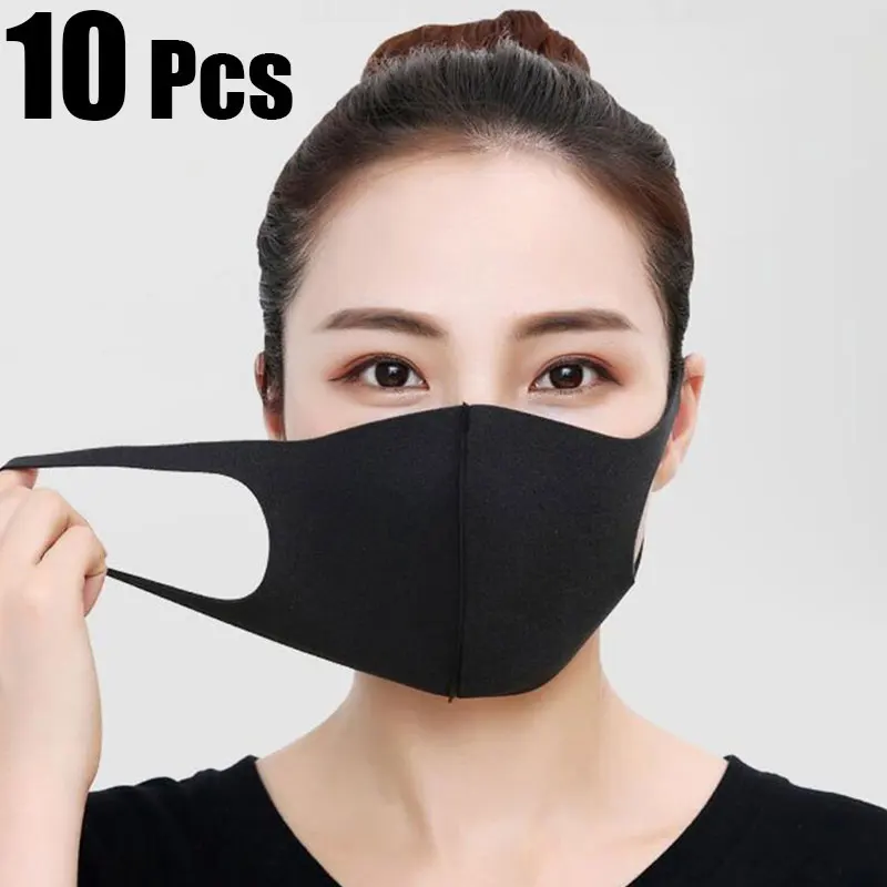 10 Stk Ansigt, Mund Maske Anti-Virus Infektion Sort Mouthmask Til Unisex Anti-støv Munden Ansigtsværn Vaskbar Ånde Stropper Engros