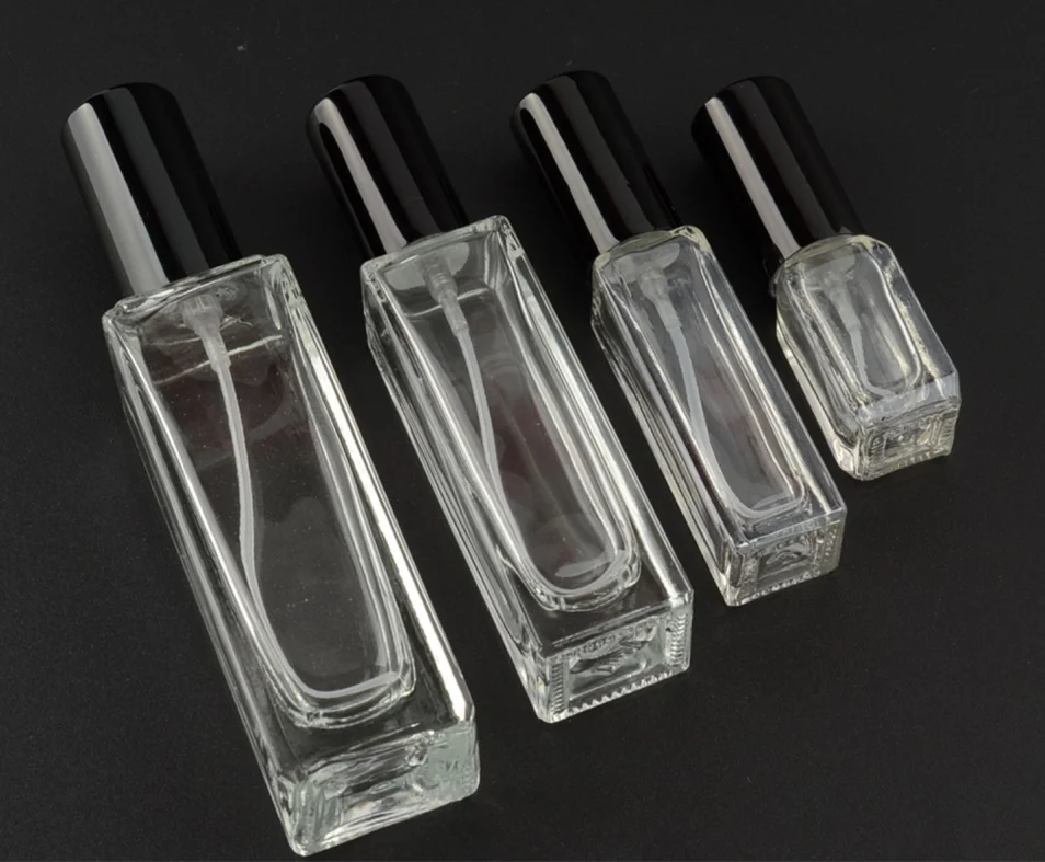 10 x 3ml 10 ml 20 ml 30 ml Transparent Glas Spray Flaske Prøve Hætteglas Bærbare Mini Parfume Forstøver Guld Sølv sort Hætte