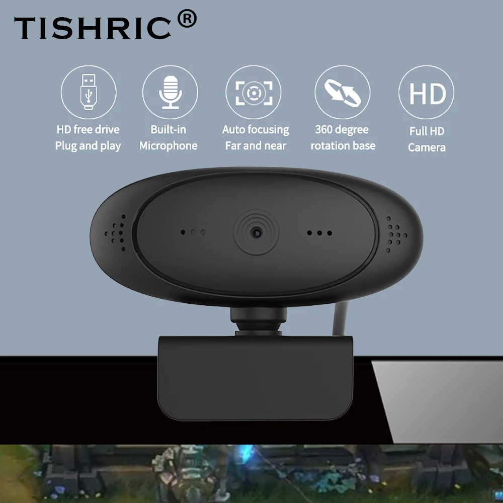TISHRIC 1080p Webcam Autofokus Web-Kamera med Mikrofon HD-Computer, Kamera Webcast Netværk undervisning Telekonference
