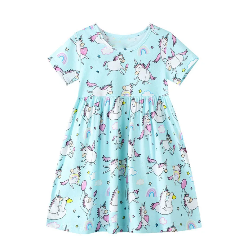 2021 Unicorn Dress Vestidos Sommeren Kids Tøj Bomuld Kjoler For Piger Wypadki Robe Fille Jurken Vestido Unicornio Baby Pige