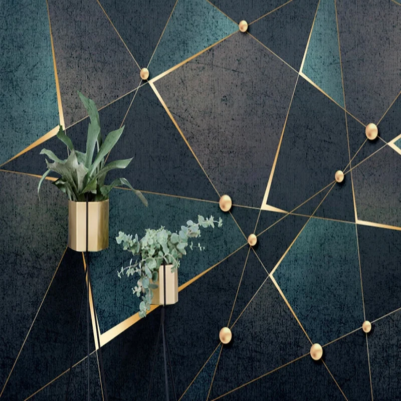 Selvklæbende Tapet Moderne og Kreative 3D Geometriske Linjer Golden Abstrakte Vandtæt Lærred Foto Vægmalerier Stue 3D Klistermærke