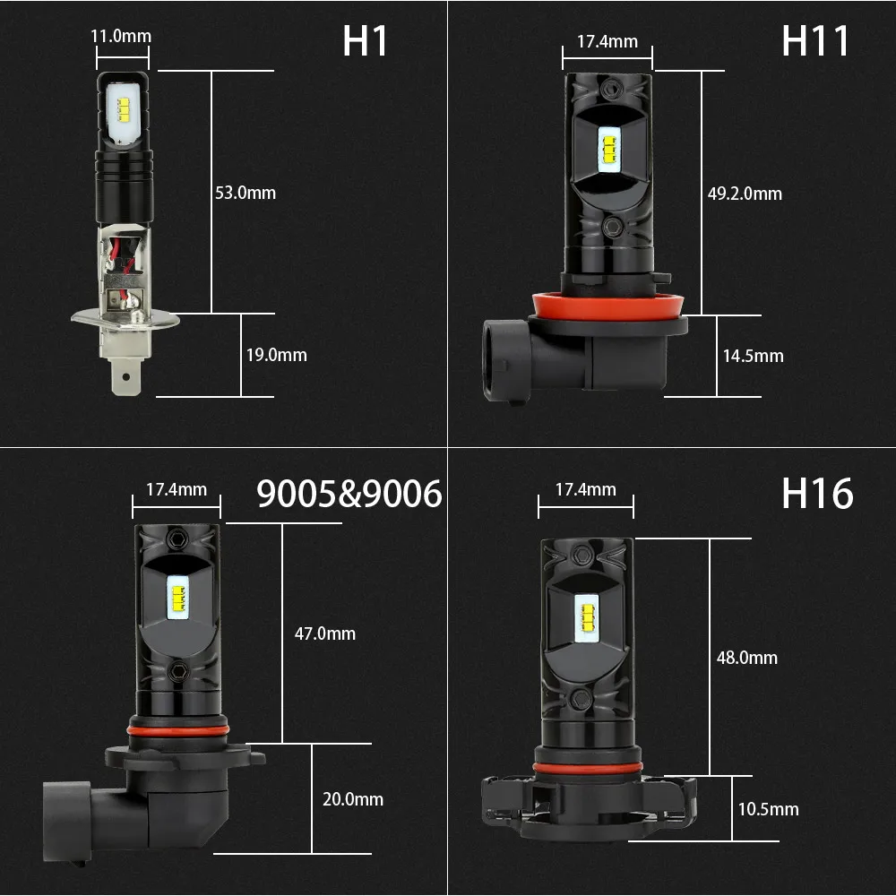 Zdatt H11 LED-Pære, tågelygter H16 H3 881 H1 LED-Lampe 12000Lm 12V 60W 9005 9006 Dag tid Løbe Lys Dreje Parkering