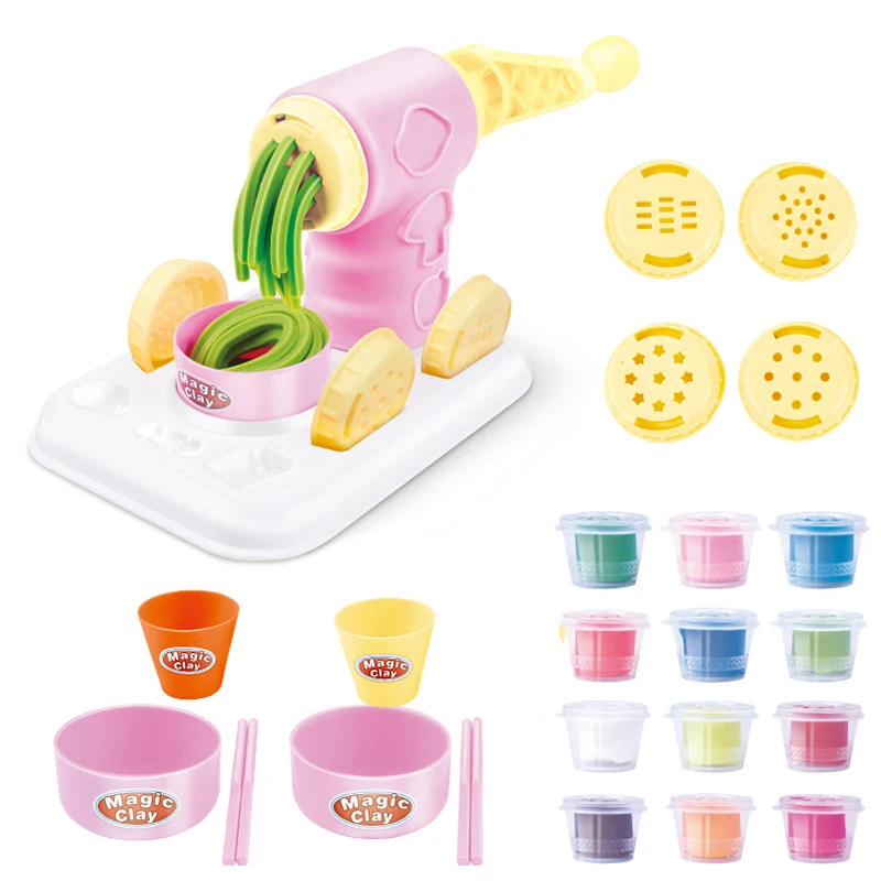 Pasta maskine sat Børn simulering hus DIY farverige mudder ler passer kreative modellervoks Køkken Toy is maskine Kids Legetøj