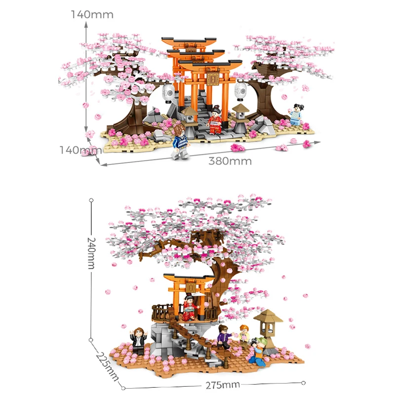 Sembo Sakura Street View byggesten Piger Venner Legetøj Kompatibel Cherry Tree Blossom Sæson Landskab Hus Mursten til Kid