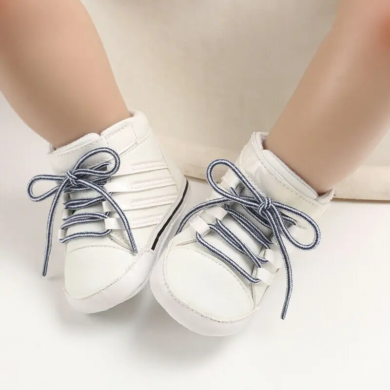 0-18M Nyfødte Baby Sko Dreng Pige Blød Sål Læder Solid snøre Casual Sko Sneakers Prewalkers