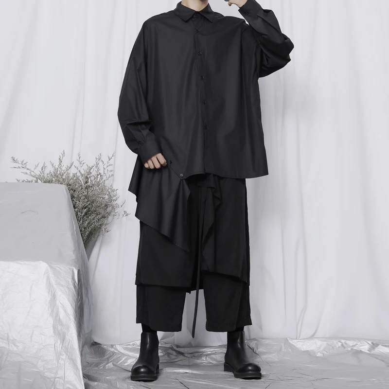 Original ny skjorte til mænd langærmet skjorte Japansk tendens Yamamoto stil med asymmetrisk søm løs langærmet skjorte efteråret