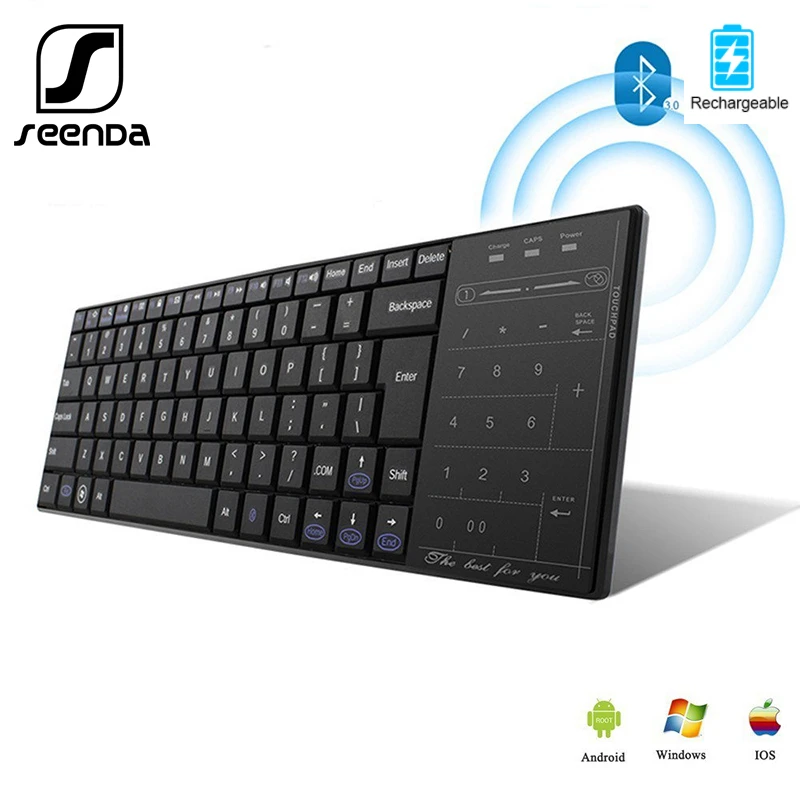 SeenDa Touch Bluetooth-Tastatur Genopladelige Tastatur til Laptop Tablet Smart TV Slient Trådløse Tastatur med Touchpad ' en Numerisk