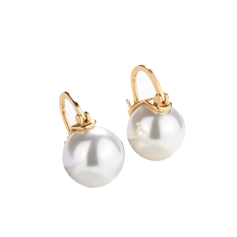 925 Sterling Sølv Round Shell Perle Øreringe Guld Elegante Stud fransk Øreringe til Kvinder Palace Smykker
