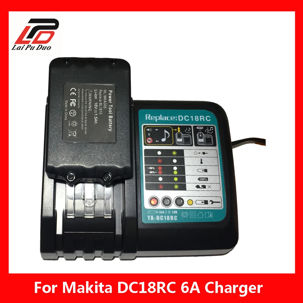 6A Hurtig lader Til MAKITA li-Ion-Batteri DC18RA DC18RC BL1830 BL1850 BH1220 BH1220B, BH1220C BH1420 BL1815 BL1840