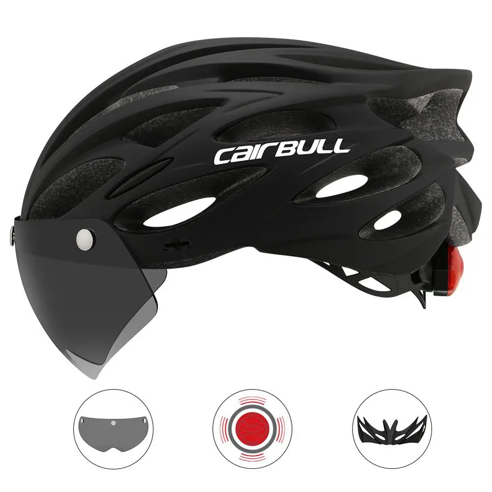 Cykelhjelm Ultralet Off-road MTB Mountainbike Cykling Hatte Justerbar Hjelme med Aftageligt Visir Beskyttelsesbriller Baglygte