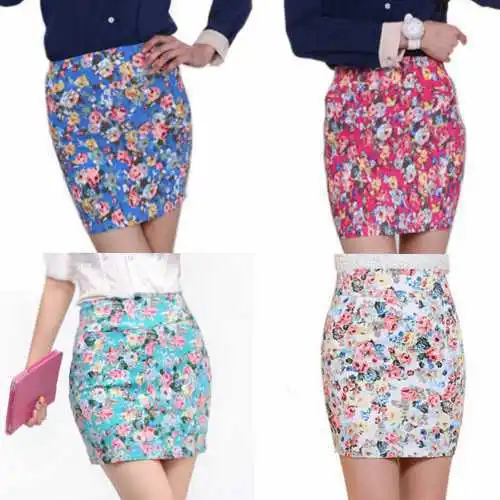 Pige blanding af bomuld nederdel for kvinder afslappet sommer slanke monteret mini nederdele kort sort hvid blomstret nederdel med høj talje blyant nederdele