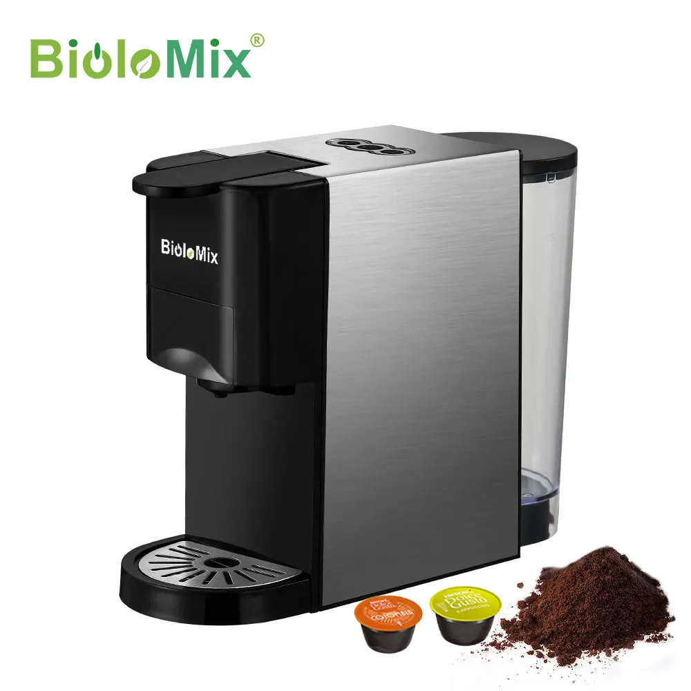 BioloMix 3 i 1 Espresso Kaffemaskine 19Bar 1450W Flere Kapsel Kaffemaskine Passer til Nespresso,Dolce Gusto og Kaffe Pulver