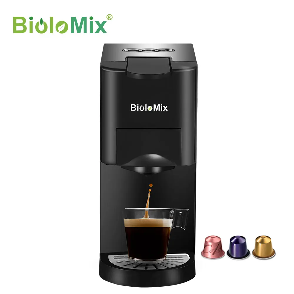 BioloMix 3 i 1 Espresso Kaffemaskine 19Bar 1450W Flere Kapsel Kaffemaskine Passer til Nespresso,Dolce Gusto og Kaffe Pulver
