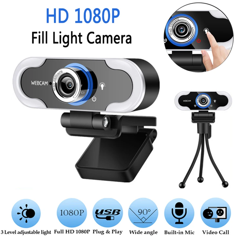 Nye Udfylde Lys Web-Kamera, 1080P Full HD Webcam 2MP Konference PC-Kamera med Mikrofon til Live Broadcast Video Usb Webcam