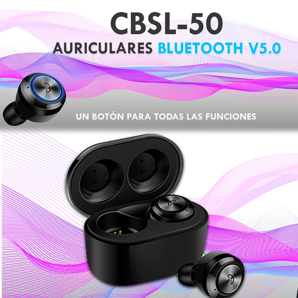 CBSL-50 trådløse headset, Bluetooth 5.0, indbygget mikrofon, stereo, loader boks, Android/IOS