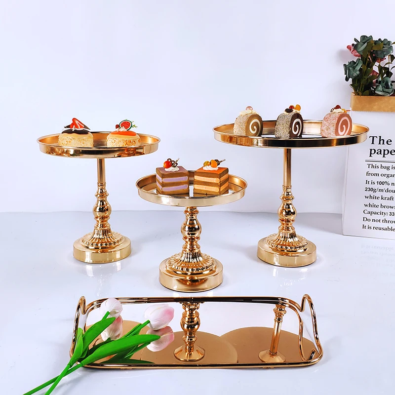 4-7PCS Guld Spejl Metal Kage Stativ Runde Bryllup Fødselsdag Dessert Cupcake Piedestal Vise Plade Home Decor