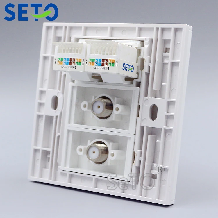 SeTo 86 Type Dobbelt RJ45 Cat6 Netværk + Dobbelt F-Type TV-Diverse Panel Wall Plate Socket Keystone Frontplade