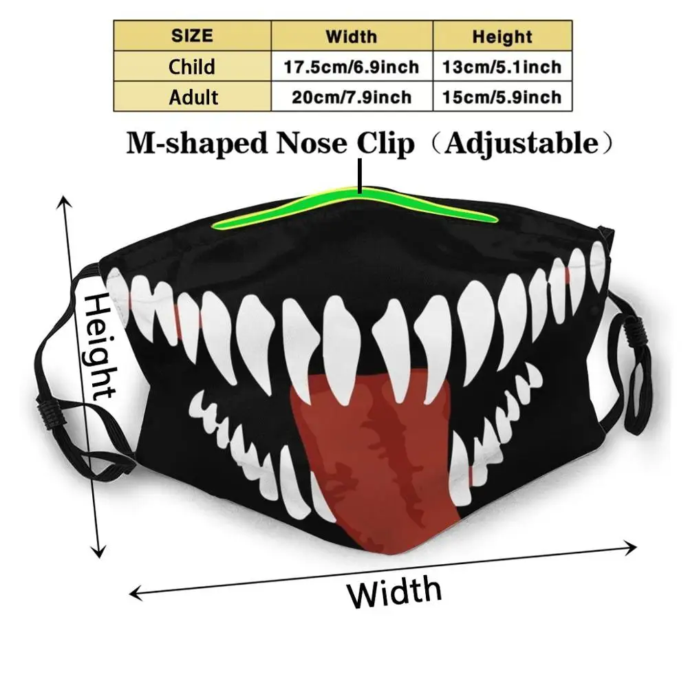 Giftige Mode Print Genanvendelige Sjove Pm2.5 Filter Munden Ansigtsmaske Venom Munden Maske Ansigt, Tunge Kærlighed Komiske Karakter