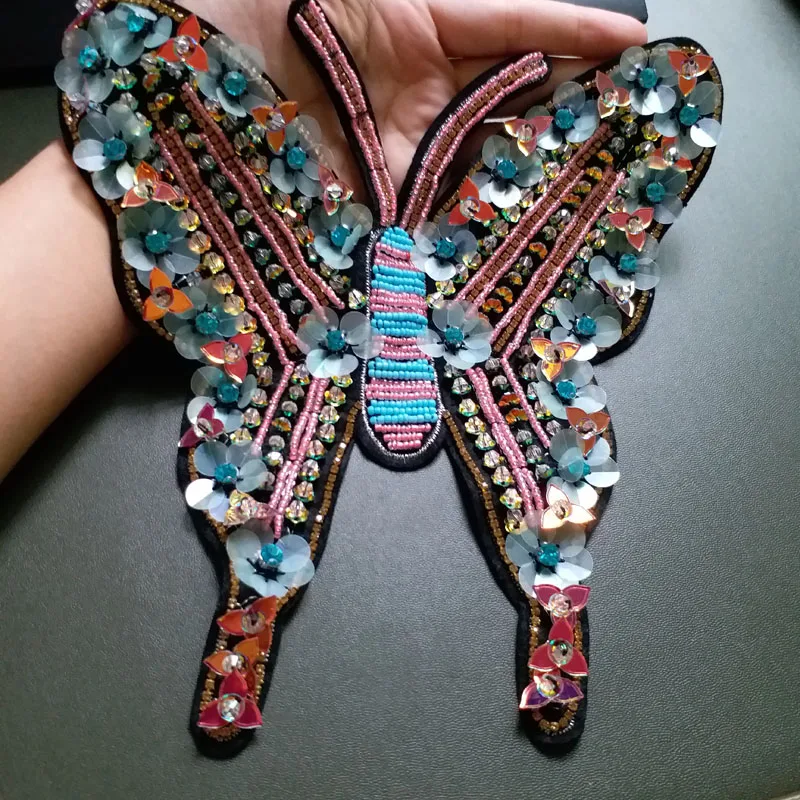 3D Håndlavet butterfly beaded Patches til tøj DIY sy på paillet sløjfe parches Broderi applikationer stor patch dekoration