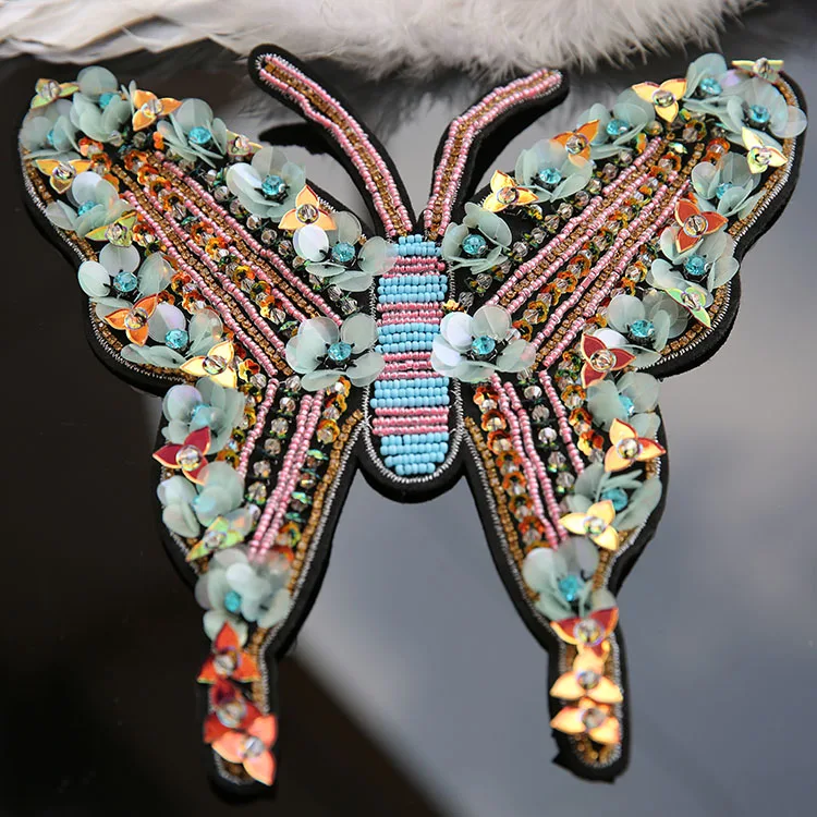 3D Håndlavet butterfly beaded Patches til tøj DIY sy på paillet sløjfe parches Broderi applikationer stor patch dekoration