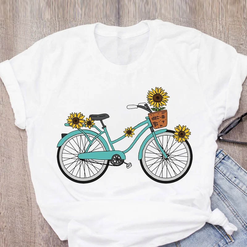 Kvinder Grafisk Solsikke Cykel Trykt Søde 90'erne Trykt Frugt Sommeren Dame Toppe og T-Shirt Skjorte Dame Tøj Tee Kvindelige T-Shirt